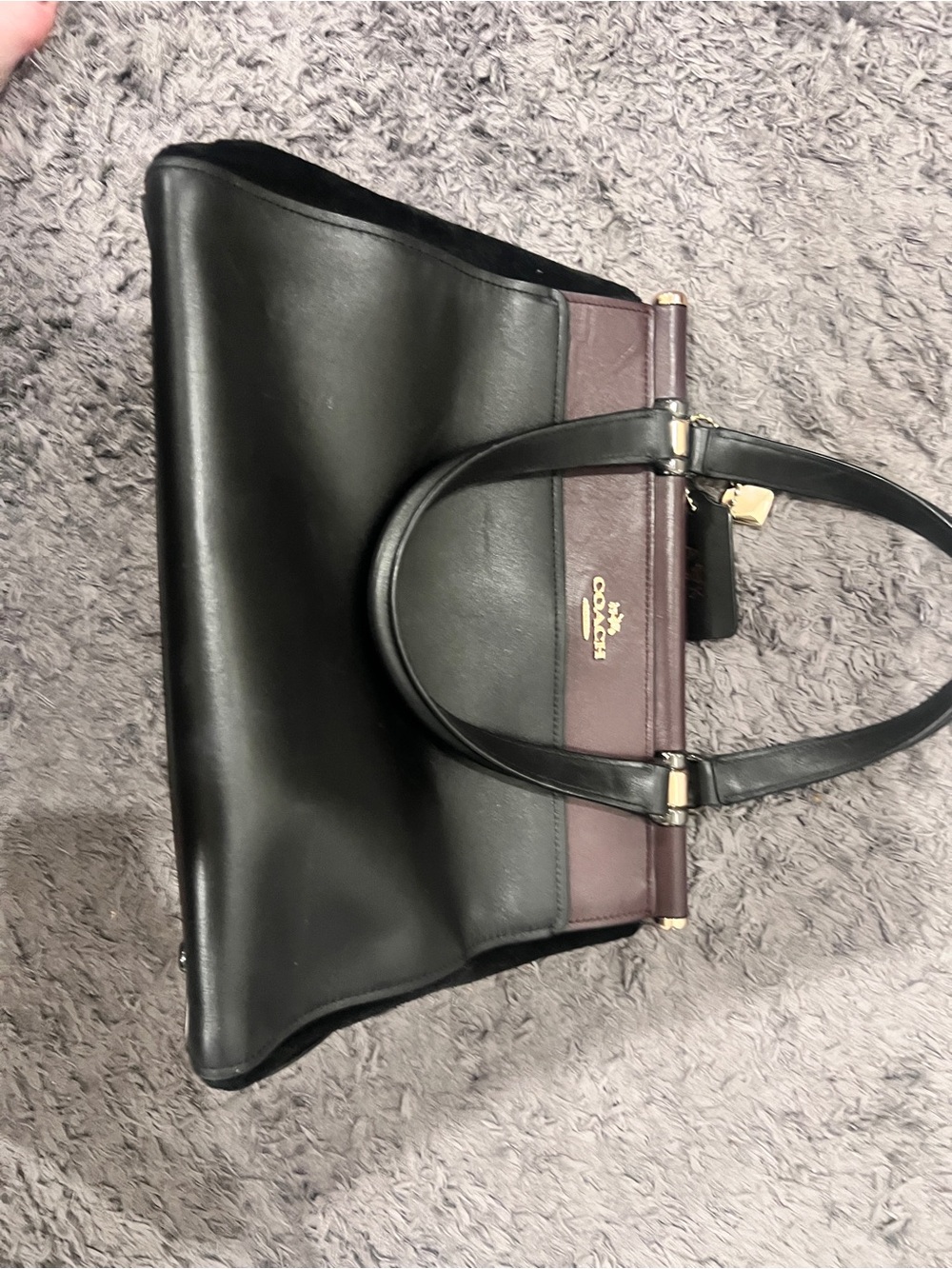 Coach Two-Tone Satchel in Black and Burgundy